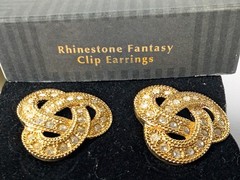 Vtg New Avon Rhinestone Fantasy Center Rhinestone Knot CLIP Earrings Lot 1990s