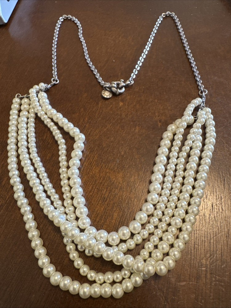 J. Crew Faux Multistrand Faux Pearl Chain Necklace 23” Pearl Strands 4”-5”