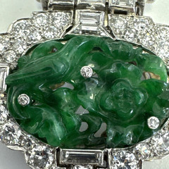 Vintage Platinum Gold Diamond Jade Brooch