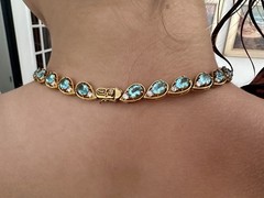 Ltd Ed 123/200~88g 16.5” Vermeil Sterling Blue Topaz/CZ Statement Necklace Sgnd