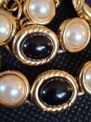 Spectacular Vintage Monet Adjust. Choker Peal Faux Black Jade Tanzanite Saphire