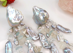 SIGNED MONIES VTG MASSIVE BAROQUE PEARL CRYSTAL 4.5″ DROP EARRINGS UNIQUE RUNWAY