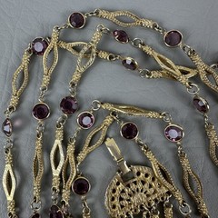 Vintage Necklace Gold Tone Multi Strand Purple Rhinestone Statement 25″