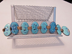 VINTAGE COPPER ENAMEL 1″ WIDE LINK BRACELET 7″ UNBRANDED DESIGNER