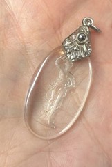 Vintage Glass Intaglio Lady Pendant Necklace Reverse Carved Oval