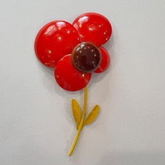 Vintage LARGE, RARE & NICE! 1960s Enamel Flower Brooch Pin in Red Brown Yellow