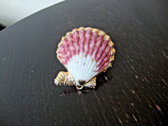 VTG HANDMADE NATURAL LACQUERED SEASHELL GOLD PLATED HINGED DRESS/SCARF CLIP
