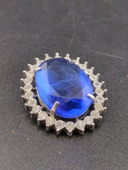 Vintage Sky Blue Oval Rhinestone Silver Tone Brooch Pendant 35mm