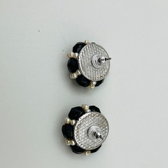 Vintage Style Cluster Earrings Pierced Stud Round Black Bead Faux Pearl Elegant