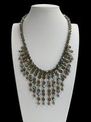 Vintage Smoky Gray AB Waterfall Fringe Statement Faceted Crystal Necklace 20″