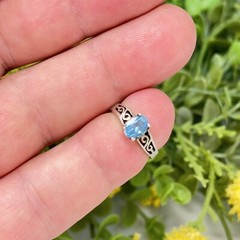 Vtg Signed RDC Sterling Silver 925 Topaz Solitaire Cut Out Scroll Band Ring Sz 5