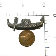 Vintage 800 Silver Italian Venetian Gondola Marcasite pin brooch 43 mm Used