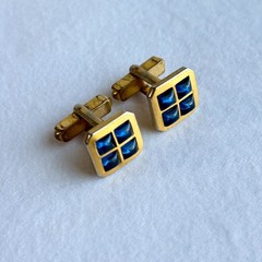 5 Pair SWANK Mid-century Vintage 1950s Cufflinks, Leather, Blue Glass, Love Knot