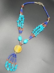 Vintage Southwestern Style Faux-Gemstone Tassel Necklace