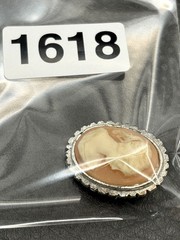 Vintage Cameo Shell Filigree Brooch Pin Silver Tone Woman Portrait