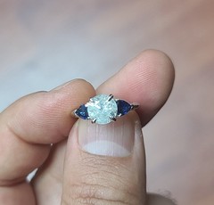 Platinum Vintage Engagement Ring 1.71ct.Natural Round Diamond Blue Sapphire Pear