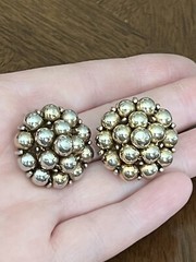 Vintage Marvella Earrings Gold Tone Round Beaded Cluster Clip Ons Signed!