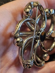 Vintage Modernist Silver Toned Flower Brooch, Heavy