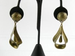 Vintage Donna Karan Brass Tone Metal Clip on Earrings DK Co Hallmark