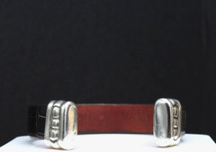 Vintage Gail Labelle 925 Sterling Silver Cuff Bracelet Alligator Leather Jewelry