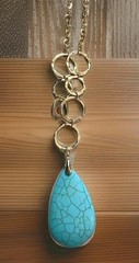 NEW Faux Turquoise Pendant Necklace Big Blue Teardrop Boho Chic Southwestern