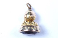 ANTIQUE REGENCY ENGLISH 15K THREE COLOUR GOLD AMETHYST SEAL FOB CHARM c1820