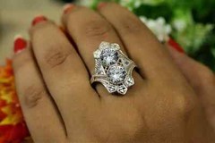 Art Deco Round Lab Created Diamond Two-Stone 14K White Gold FN Engagement Ring