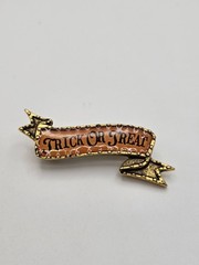 Vintage John Wind Maximal Art Halloween Trick or Treat Banner Brooch Pin