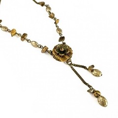 Vintage Tigers Eye Wire Wrapped Pendant Necklace