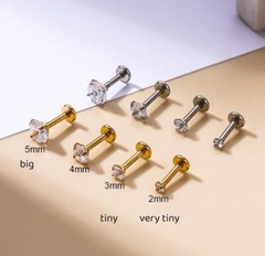 18g tiny dainty diamond 2/3/4mm internally threaded Labret Cartilage Studs