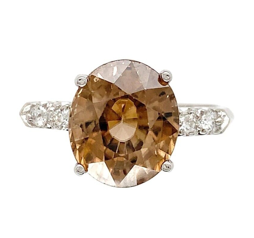 Platinum 6.37 Carat Champagne/Light Brown Genuine Zircon Diamond Ring (#J6923)
