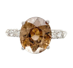Platinum 6.37 Carat Champagne/Light Brown Genuine Zircon Diamond Ring (#J6923)