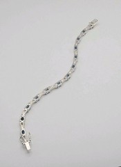 Sterling Silver 3.25ct Blue Topaz Matte Finished Bone Link Tennis Bracelet 7.5″