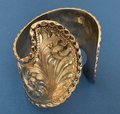 Vintage RARE Signed MOSES Sterling Silver Hand Engraved Curved End Cuff Bracelet