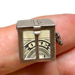 LUX Vintage Mad Money Pendant Charm, Sterling, Silver Certificate, Opens