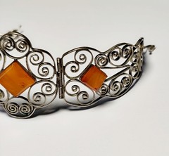 Vintage Baltic Amber Filigree Bracelet 1970s Melchior Cuff 17cm 6.7″