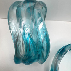 Chunky Lucite Bangles & Earring Set Silver Teal Marble Blue Hoops Bold Retro