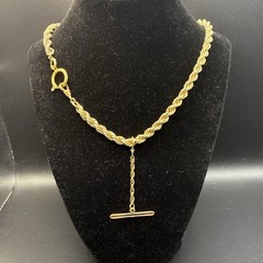 30g Vintage 12k Gold Filled Pocket Watch Chain FOB, Dog Clip T-Bar, GF Guilloche