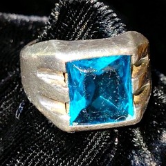 Vintage Southwestern Style Men’s Sterling Ring, Sz 8.75, Blue Stone, 9.5g