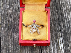 Vintage Rare Antique Nice Fancy 10k Solid Gold Diamonds and Rubie Ladies Ring