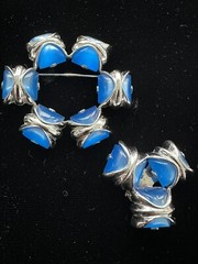 Sterling & Blue Lucite Brooch Pin AND Dress Clip Uncas Mfg. Co MCM Deco Design 2