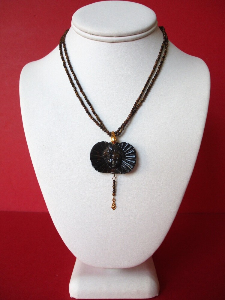 Antique Buffalo Horn Elizabethan Collared Lady & Tiger’s Eye Choker/Necklace