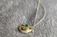 LOVE Pendant Necklace Green Stone Gold Tone Fine Chain 12″ Retro Vintage 1970’s