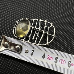 Vintage Old Brooch 925 Sterling Elegant Unique Irregular Yellow Stone For Man