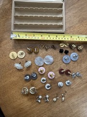 Lot 19 Pair VTG Clip On & Twist Back Earrings Beaded Pearl Retro Mod W/ Box