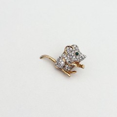 Vintage Clear Crystal Green Eyed Mouse Animal Gold Tone Lapel Pin
