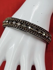 VTG Cookie Lee Goldtone & Silvertone Rhinestone Bangle Bracelet, 7.5″