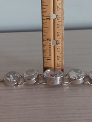 Sterling Silver Large Faceted Clear Crystal Round Link Bracelet Heavy 6 3/4″-8″