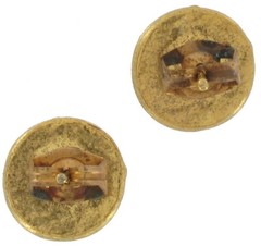 Tacoa Rhinestone Small Gold Tone Round Button Earrings Pierced 14K Posts 3/8″