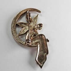 Vtg Gold Tone Liz Claiborne Fairy Angel Moon Brooch Enamel Rhinestone
